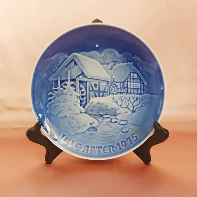 Vintage Christmas Plate Old Water Mill Denmark B&G